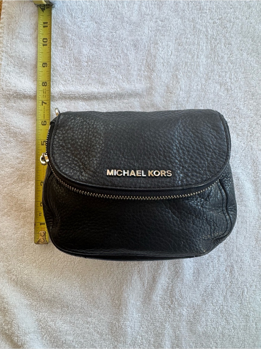 Michael Kors Black Pebbled Leather Crossbody Bag Silver Hardware Small